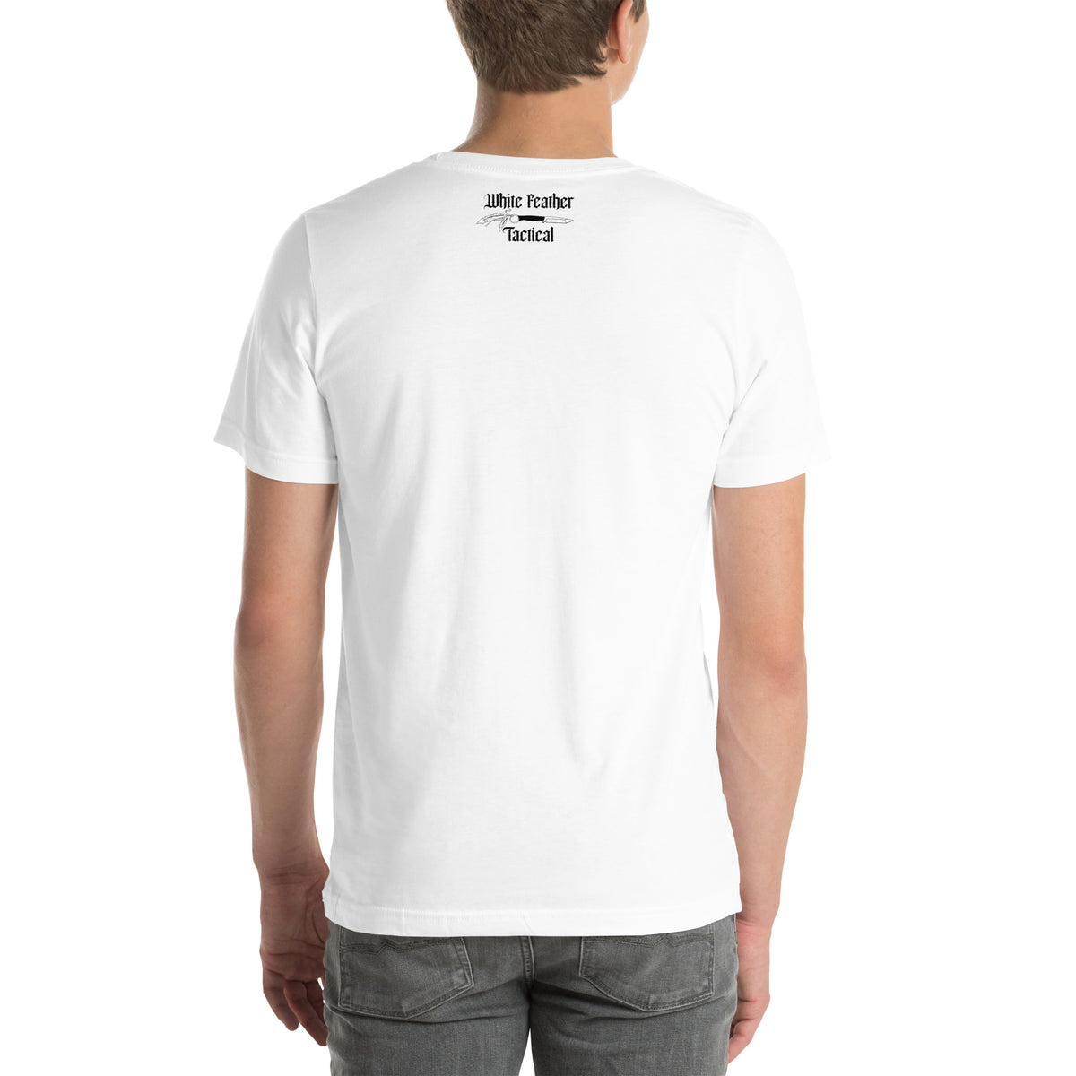 OnlyHands Tee - back view with small White Feather Tactical logo